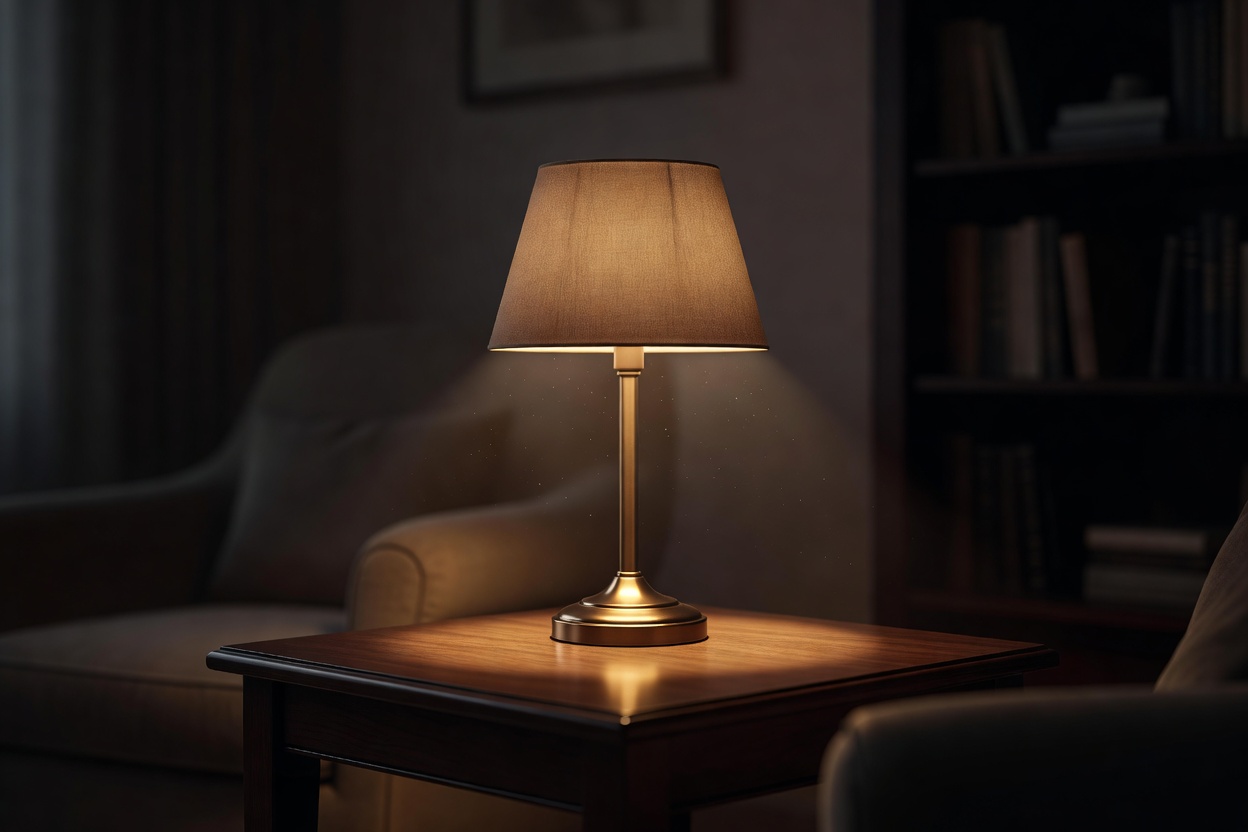 Interior lamp creating a warm pool of light against a softly shaded background.